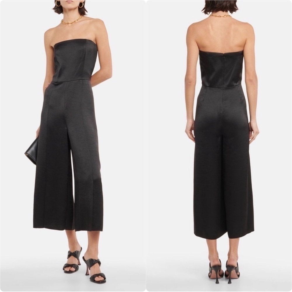 VINCE Wide-leg Bandeau Satin Jumpsuit in Black Sz. 0 Sz. XS NWT